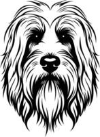 A stylish black and white illustration of a dog's head with a furry texture, perfect for tattoo designs, pet related projects, and branding vector