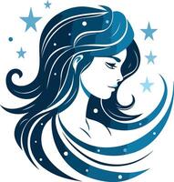 A beautiful and elegant illustration of a woman's profile surrounded by stars, perfect for representing femininity, dreams, and celestial themes vector