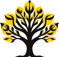 Stylish black and yellow tree logo design with a modern and abstract feel vector
