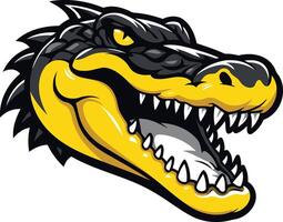 A fierce, cartoon style alligator head with a wide open jaw, sharp teeth, and a powerful presence vector