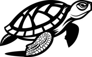 Black and white illustration of a sea turtle, perfect for creating logos, icons, and designs for marine themed projects vector