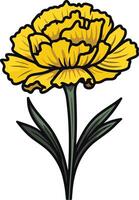 A vibrant yellow carnation with a single stem and leaves vector