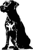 A striking silhouette of a dog sitting in profile, captured in a bold black and white design vector
