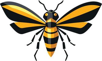 A bold, stylized bee illustration with black and yellow stripes vector
