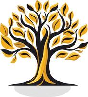 Stylized illustration of a tree with yellow leaves and black branches, perfect for representing growth, nature, and community vector