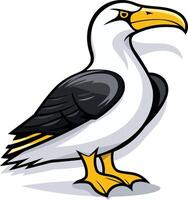 A friendly cartoon seabird with a bright yellow beak, standing on a white background vector