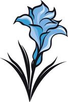 A stylized blue flower with delicate petals and bold, black leaves vector