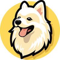 Cute cartoon illustration of a white fluffy dog with a happy expression, perfect for pet related products, websites, and social media vector