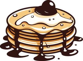 Cartoon Stack of Delicious Pancakes with Chocolate Syrup and a Cherry vector