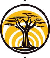 Tree Silhouette with Sun Rays Illustration vector