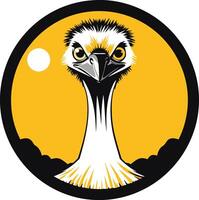 A bold and striking illustration of an emu's head in a circular frame vector