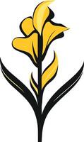A simple and elegant illustration of a yellow flower with black stems and leaves vector
