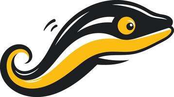 A playful cartoon eel with a yellow stripe and a friendly eye vector