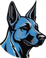 A bold and striking illustration of a german shepherd's head, rendered in a blue and black color scheme vector