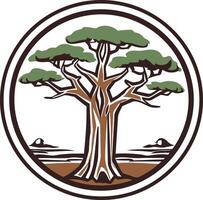 Tree Illustration in a Circular Frame vector