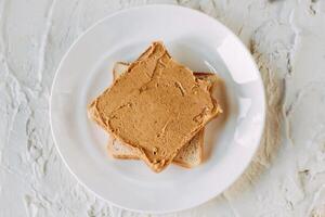 peanut butter sandwich. Healthy and tasty breakfast or snack. photo