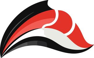 Abstract logo design featuring a dynamic, curved shape in black, red, and white vector
