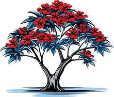 A vibrant illustration of a flowering tree with red blossoms, perfect for nature-themed designs, branding, and more vector