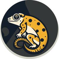 A quirky and stylized illustration of a gecko with a spotted body, perched on a black background vector