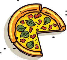 A delicious pizza with a slice missing, perfect for menus, restaurant branding, food blogs, and social media vector
