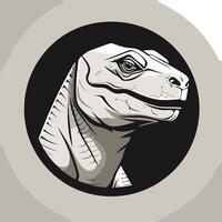 A detailed black and white illustration of a lizard's head, perfect for creating a powerful and striking logo or mascot vector