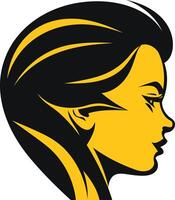 A bold and minimalist profile of a woman's face, featuring black hair and a yellow complexion, creating a striking and modern visual vector