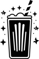 A simple yet stylish black and white illustration of a classic soda fountain drink, complete with a straw and sparkling bubbles vector