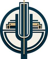 Abstract geometric logo design featuring a stylized cactus with a vertical line through the center, creating a modern and minimalist feel vector