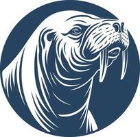 Walrus Illustration in a Circular Frame vector