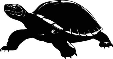 A striking black silhouette of a turtle, showcasing its distinctive shell and powerful limbs vector