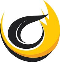 Modern, abstract logo design featuring a black swoosh within a yellow crescent shape vector