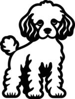 A simple and charming black and white line drawing of a miniature poodle vector