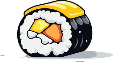 A cartoon illustration of a delicious sushi roll, perfect for menus, restaurant branding, or social media posts vector