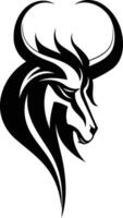 Stylized black and white illustration of a bull's head, perfect for tattoo designs, logo creation, and graphic design projects vector