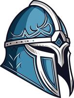 A fierce and detailed blue warrior helmet with intricate design elements vector