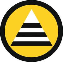 A simple and bold graphic design featuring a black and white striped pyramid set against a bright yellow background within a black circle vector