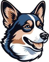 A friendly and playful cartoon illustration of a welsh corgi with blue, white, and brown markings, perfect for dog lovers, pet owners, and branding vector