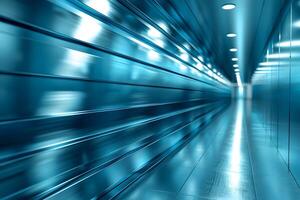 Futuristic Blue Tunnel with Reflective Surfaces and Dramatic Lighting - Abstract Design for Modern Concepts photo