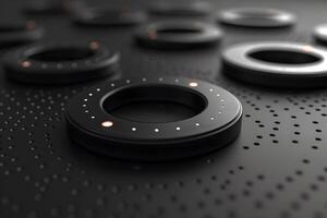 Futuristic Black Circular Interface with LED Indicators and Dotted Texture - Design for Tech Themes photo