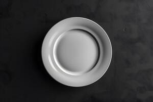 Minimalist White Plate on Dark Background Perfect for Modern Dining Design and Food Presentation Concepts photo