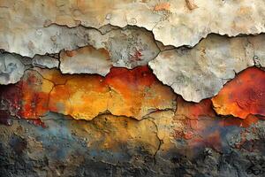 Vintage Weathered Wall Texture with Peeling Paint and Warm Tones for Background or Artistic Use photo
