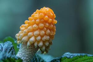 Close-Up of Unique Orange Mushroom in Forest Setting - Nature, Ecosystem, Fungus, Macro Photography photo