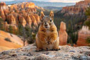 Cute Squirrel in a Scenic Canyon Landscape - Wildlife Photography for Posters, Nature Prints, and Wall Art photo