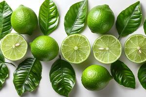 Fresh Limes Pattern with Leaves - Vibrant Citrus Layout for Summer Design, Print, Card, Poster photo