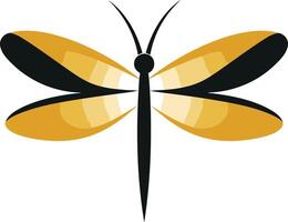 A simple yet elegant stylized dragonfly design in black and yellow vector