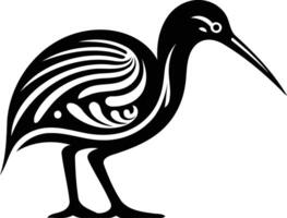 Stylized black and white element illustration of a kiwi bird, perfect for nature, travel, and design projects vector