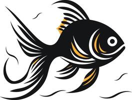 A stylized black and yellow fish design, perfect for use as a logo, icon, or graphic element vector