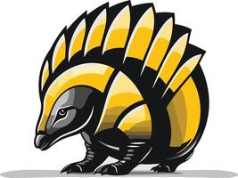 A stylized illustration of an armadillo, featuring a bold black and yellow color scheme vector