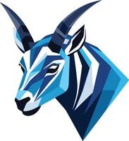 Abstract geometric illustration of an antelope's head in blue and white vector