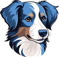A friendly blue merle dog with brown eyes and a happy expression vector